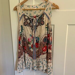BILA Womens Multi Color Sleeveless Style Shirt Size L Boho Flowy